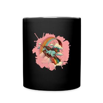 Unicorn slides down a rainbow slide - Full Colour Mug - black - Front