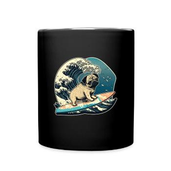 Pug Kanagawa Japanese Art - Full Colour Mug - black - Front