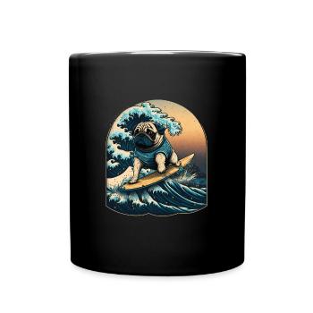 Pug Kanagawa Japanese Art - Full Colour Mug - black - Front