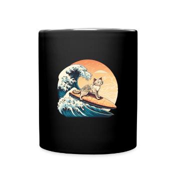 Cat Kanagawa Japanese Art - Full Colour Mug - black - Front