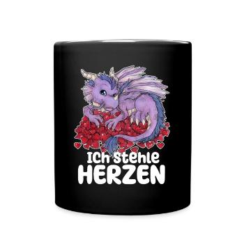 Ich stehe Herzen Süßer Drache auf Herzen Valentin - Tasse einfarbig - Schwarz - Vorne