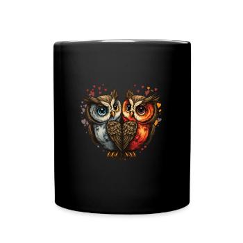 Owl Heart Valentine's Day - Full Colour Mug - black - Front