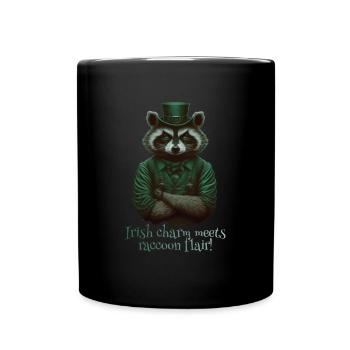 Irish Charm Meets Raccoon Flair St. Patty - Full Colour Mug - black - Front