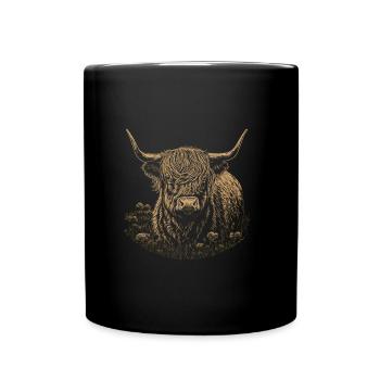 Schottisches Hochlandrind Porträt - Tasse einfarbig - Schwarz - Vorne