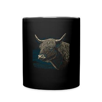 Schottisches Hochlandrind Porträt - Tasse einfarbig - Schwarz - Vorne