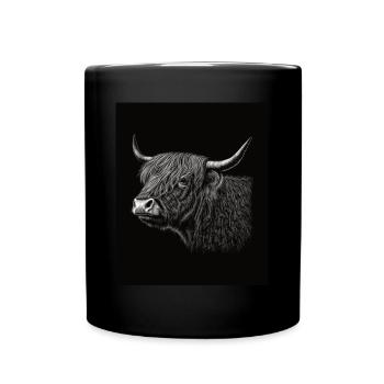 Schottisches Hochlandrind Porträt - Tasse einfarbig - Schwarz - Vorne