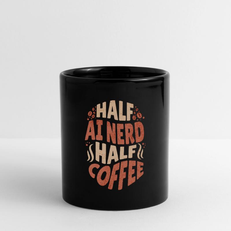 Künstliche Intelligenz halb KI Nerd halb Kaffee Tasse einfarbig