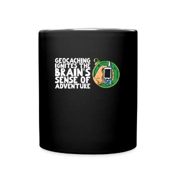 Geocaching Weckt Die Abenteuerlust Des Gehirns - Tasse einfarbig - Schwarz - Vorne