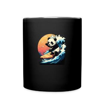 Panda bear surfing on the big wave - Full Colour Mug - black - Front
