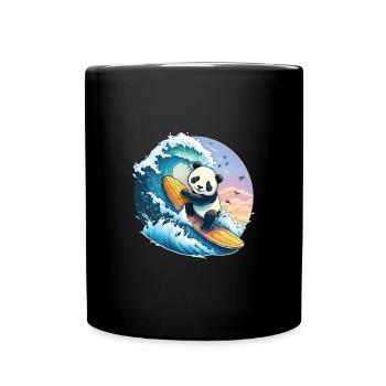 Panda bear surfing on the big wave - Full Colour Mug - black - Front