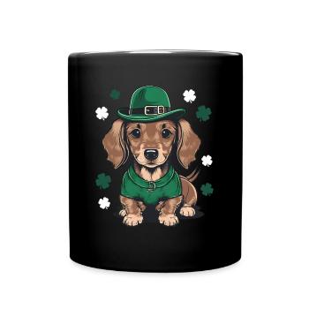 St Patricks Day Dachshund Weiner Dog Shamrock - Full Colour Mug - black - Front