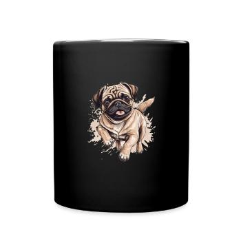 Cute Pug Little Dog - Full Colour Mug - black - Front