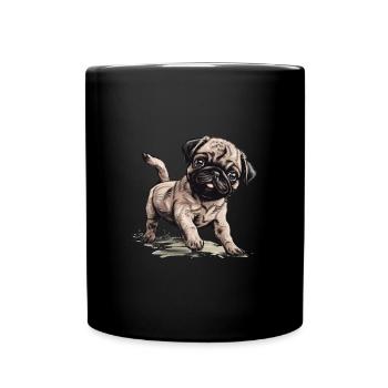 Cute Pug Little Dog - Full Colour Mug - black - Front