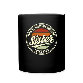 Beste Schwester Schwesterherz Retro Sis Geschenk - Tasse einfarbig - Schwarz - Vorne