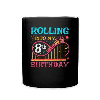 Roller Coaster Kid - Rolling Into My 8th Birthday - Full Colour Mug - black - Front