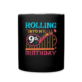 Roller Coaster Kid - Rolling Into My 9th Birthday - Tasse einfarbig - Schwarz - Vorne