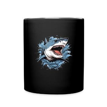 Hai Attacke - Tasse einfarbig - Schwarz - Vorne