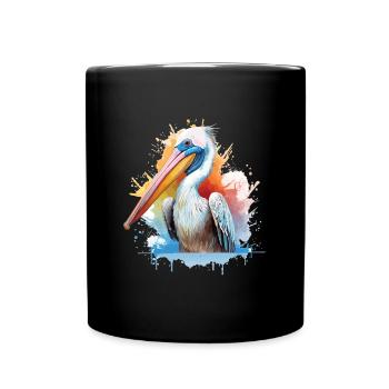 Pelican watercolor portrait – nature lovers - Full Colour Mug - black - Front