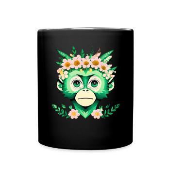 Blumiger Affenfreund - Tasse einfarbig - Schwarz - Vorne