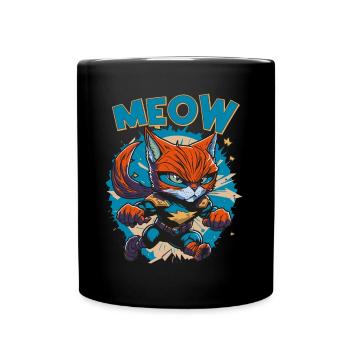 Meow - Chat super-héros de dessin animé cool - Mug uni - noir - Devant
