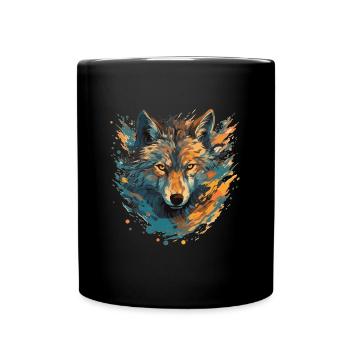 Artistic wolf portrait - Full Colour Mug - black - Front