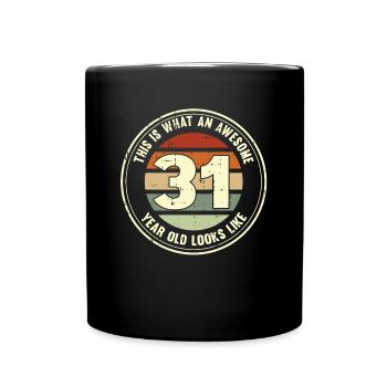 31. Geburtstag so sieht man mit 31 Retro - Tasse einfarbig - Schwarz - Vorne