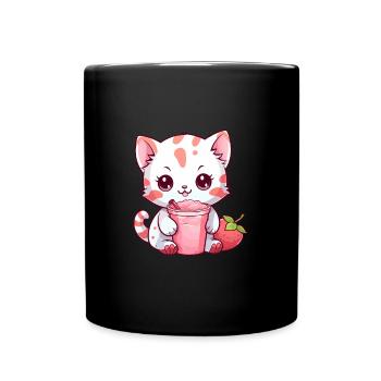Kitten Cute Kawaii Bubble Tea Anime Girl - Full Colour Mug - black - Front