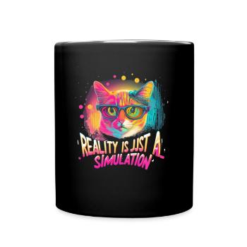 Vaporwave Bunt 80er Katze - Tasse einfarbig - Schwarz - Vorne