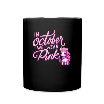 Breast Cancer October Pink Unicorn Ribbon - Full Colour Mug - black - Front