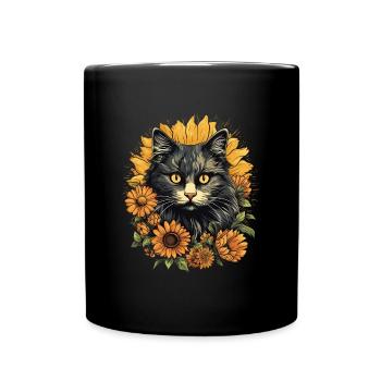 Meow Flower Cat Sunshine Kitten Lover - Full Colour Mug - black - Front