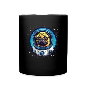 Niedlicher Mops Atsronaut Outa Space - Tasse einfarbig - Schwarz - Vorne