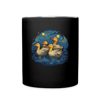 Duck Family In The Starry Night Artistic - Full Colour Mug - black - Front