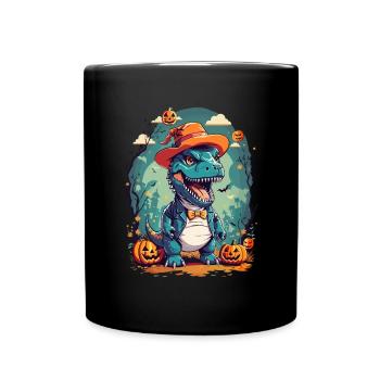 Dinosaur Halloween Pumpkin Kawaii Gift - Full Colour Mug - black - Front