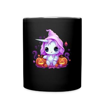Einhorn Halloween Kürbis Kawaii - Tasse einfarbig - Schwarz - Vorne