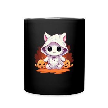 Kitten Ghost Halloween Kawaii Gift - Full Colour Mug - black - Front