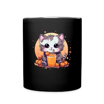 Chaton Bubble Tea Citrouille Cadeau Kawaii - Mug uni - noir - Devant
