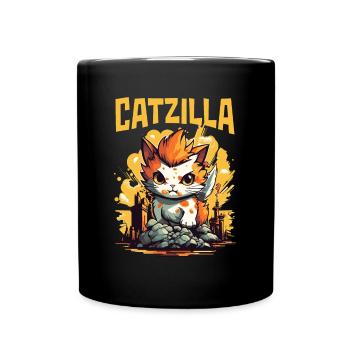 Catzilla Cat Japanese Art Parody Film Humor - Full Colour Mug - black - Front