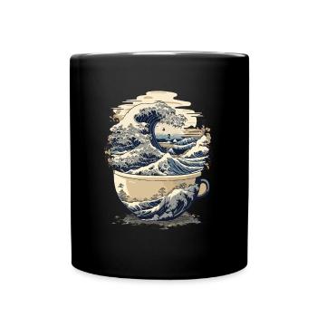 Tasse Kaffee Hokusai Japanische Kunst Kanagawa Humor - Tasse einfarbig - Schwarz - Vorne