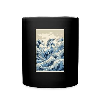 Einhorn Hokusai Japanische Kunst Kanagawa Humor - Tasse einfarbig - Schwarz - Vorne