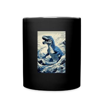 Dinosaurier Hokusai Japanische Kunst Humor Kanagawa - Tasse einfarbig - Schwarz - Vorne