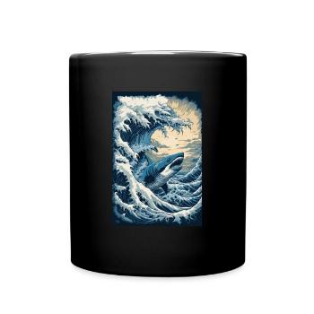 Megalodon Hokusai Japanische Kunst Kanagawa Humor - Tasse einfarbig - Schwarz - Vorne