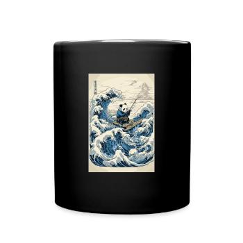 Panda Fischer Hokusai Japanische Kunst Kanagawa Humor - Tasse einfarbig - Schwarz - Vorne