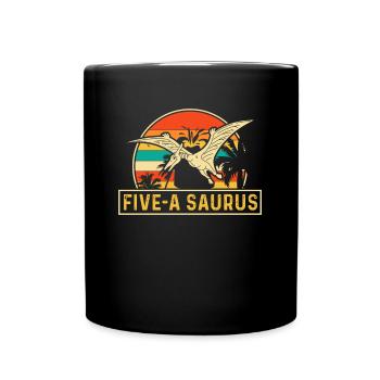 Five-A Saurus Pteranodon 5th Birthday - Full Colour Mug - black - Front