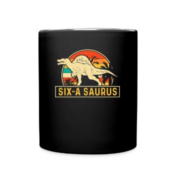 Six-A Saurus Spinosaurus 6th Birthday - Full Colour Mug - black - Front
