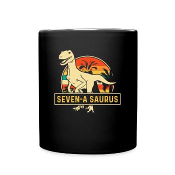Seven-A Saurus Velociraptor 7. Geburtstag - Tasse einfarbig - Schwarz - Vorne