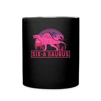 Six-A Saurus Spinosaurus 6th Birthday - Full Colour Mug - black - Front
