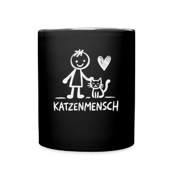 Katzenmensch - Doodle Design für Katzenliebhaber - Tasse einfarbig - Schwarz - Vorne