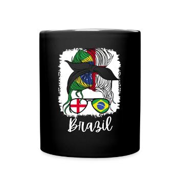 Brésil Moitié Brésilien Moitié Anglais Fille Angleterre - Mug uni - noir - Devant