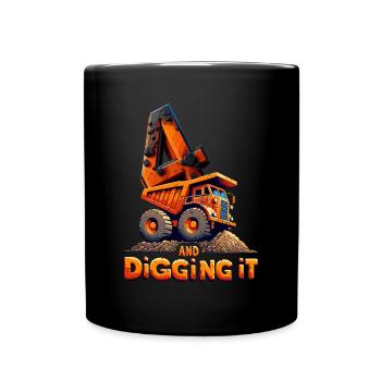 4 Years Orange Digger Enthusiast Birthday Design - Full Colour Mug - black - Front