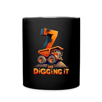 Lucky Number 7 Excavator Birthday Design for Kids - Full Colour Mug - black - Front